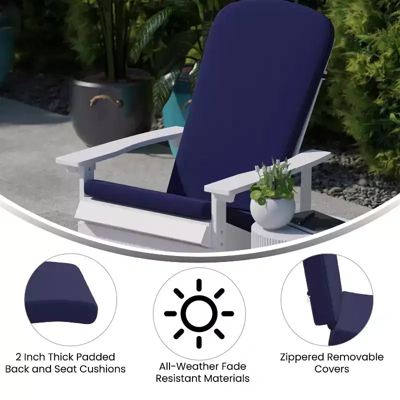 Flash Furniture Savannah Set of 2 All-Weather Poly Resin Wood Adirondack Rocking Chairs with Cushions for Deck, Porch, and Patio