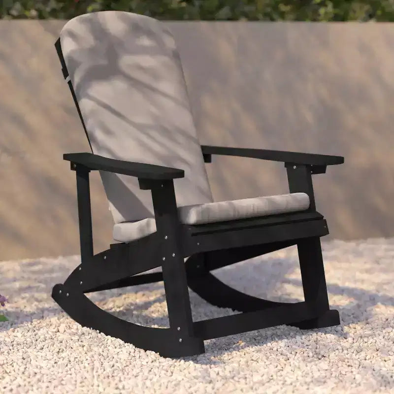 Flash Furniture Savannah Set of 2 All-Weather Poly Resin Wood Adirondack Rocking Chairs with Cushions for Deck, Porch, and Patio