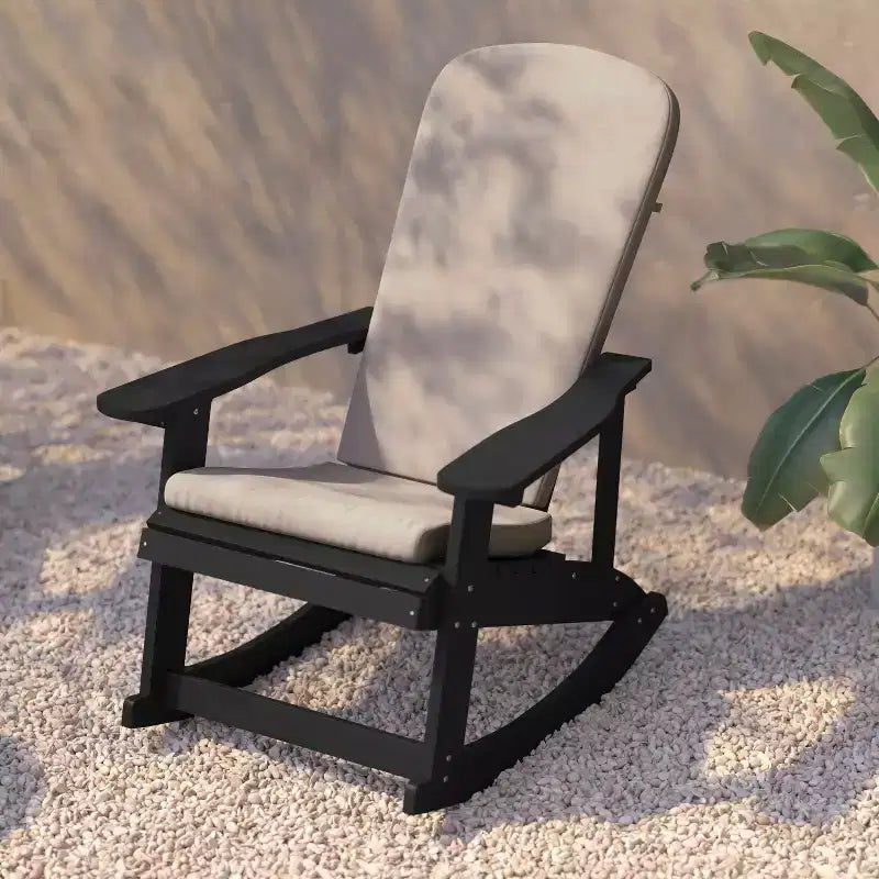Flash Furniture Savannah Set of 2 All-Weather Poly Resin Wood Adirondack Rocking Chairs with Cushions for Deck, Porch, and Patio