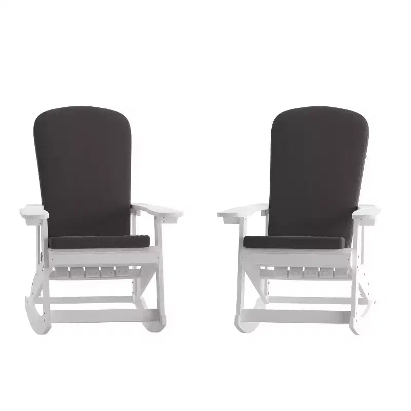Flash Furniture Savannah Set of 2 All-Weather Poly Resin Wood Adirondack Rocking Chairs with Cushions for Deck, Porch, and Patio