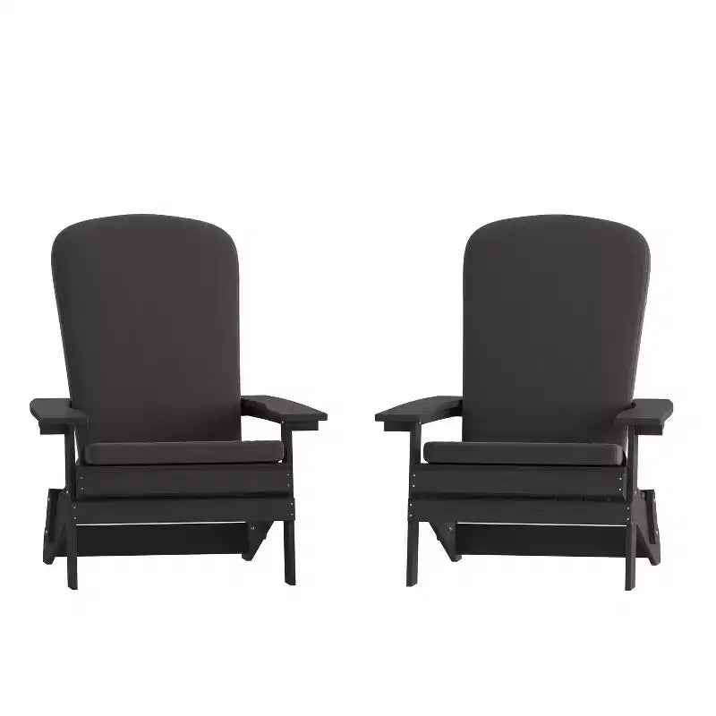 Flash Furniture Charlestown Set of 2 All-Weather Poly Resin Indoor/Outdoor Folding Adirondack Chairs with Cushions for Deck, Porch, and Patio