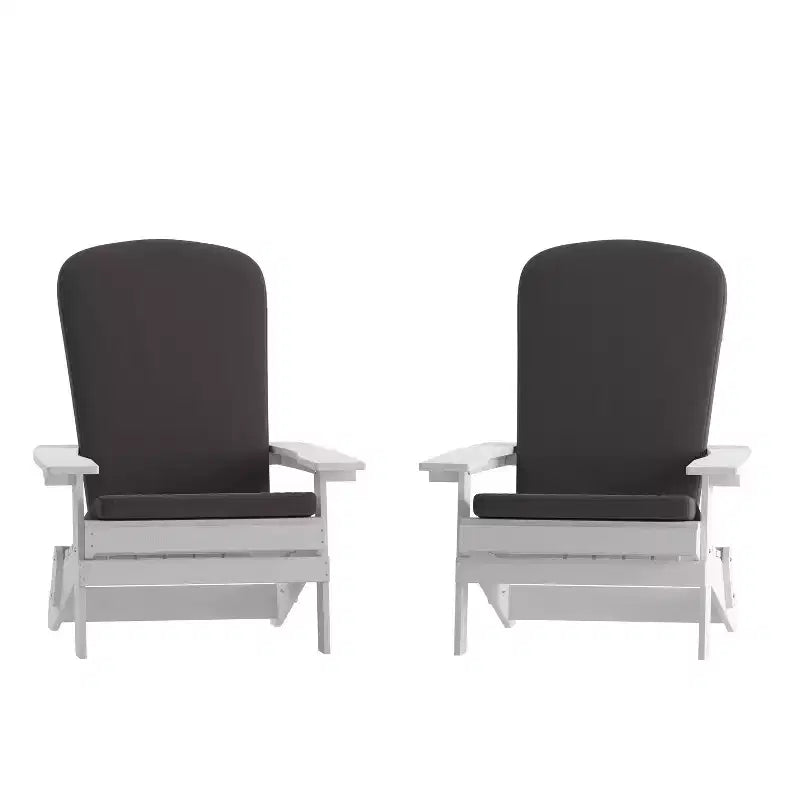 Flash Furniture Charlestown Set of 2 All-Weather Poly Resin Indoor/Outdoor Folding Adirondack Chairs with Cushions for Deck, Porch, and Patio