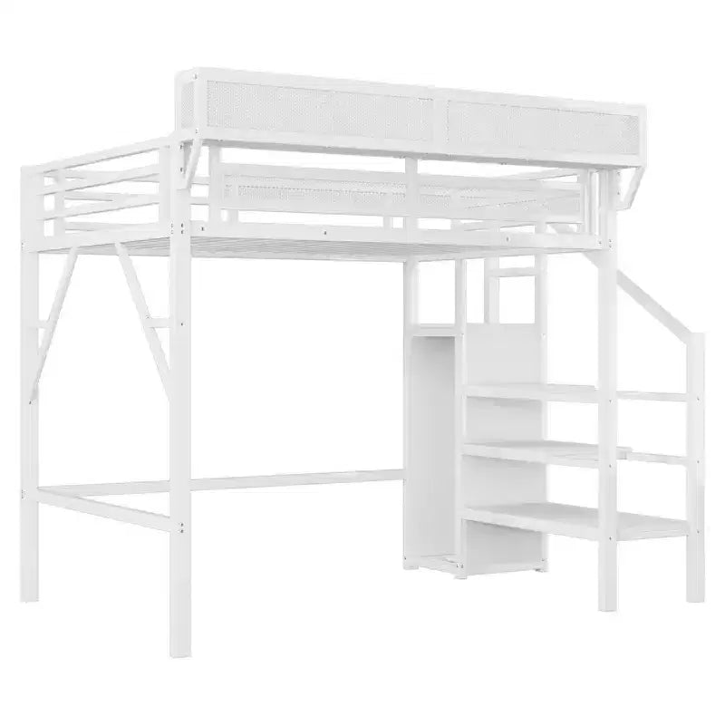 Okak 94IN Twin Size Loft Bed with Wardrobe, Twin Bed with Storage Shelves and Basket, Bed Frames for Bedroom, Dormitory