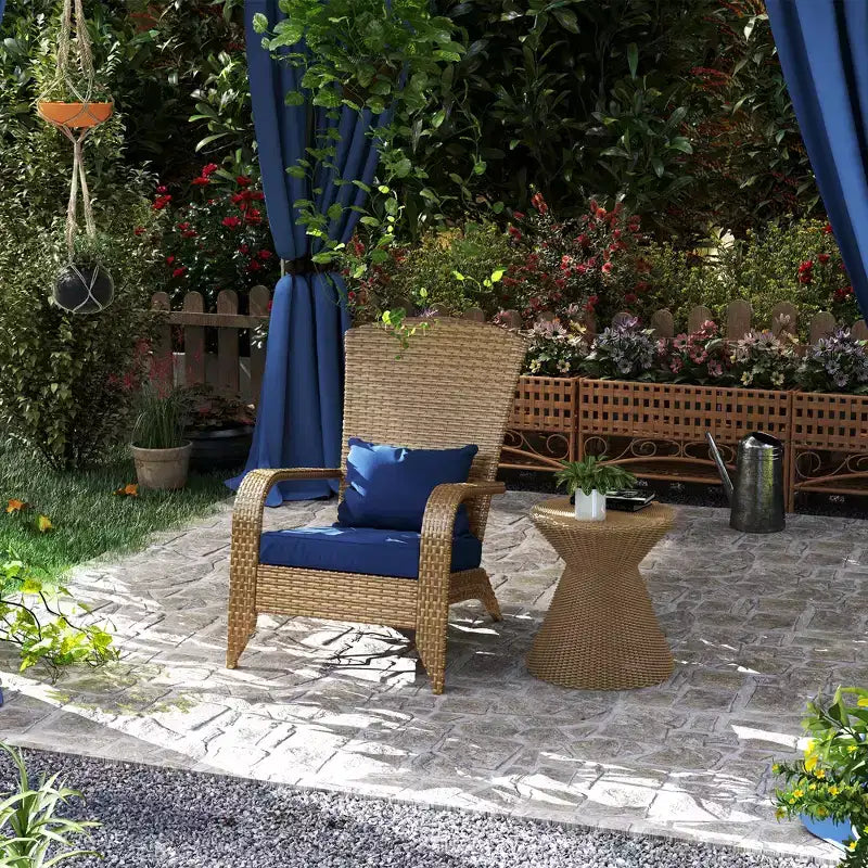 Outsunny Patio Adirondack Chair with All-Weather Rattan Wicker, Soft Cushions, Tall Curved Backrest for Deck or Garden