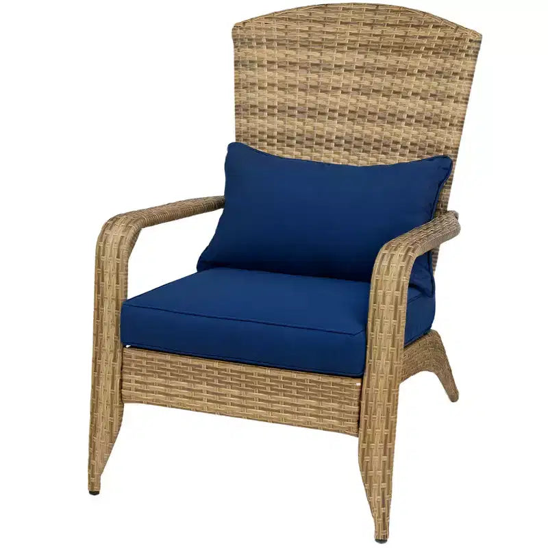 Outsunny Patio Adirondack Chair with All-Weather Rattan Wicker, Soft Cushions, Tall Curved Backrest for Deck or Garden