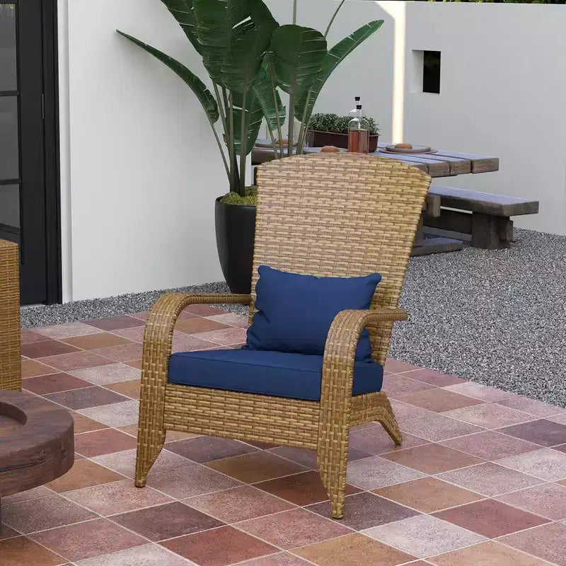 Outsunny Patio Adirondack Chair with All-Weather Rattan Wicker, Soft Cushions, Tall Curved Backrest for Deck or Garden