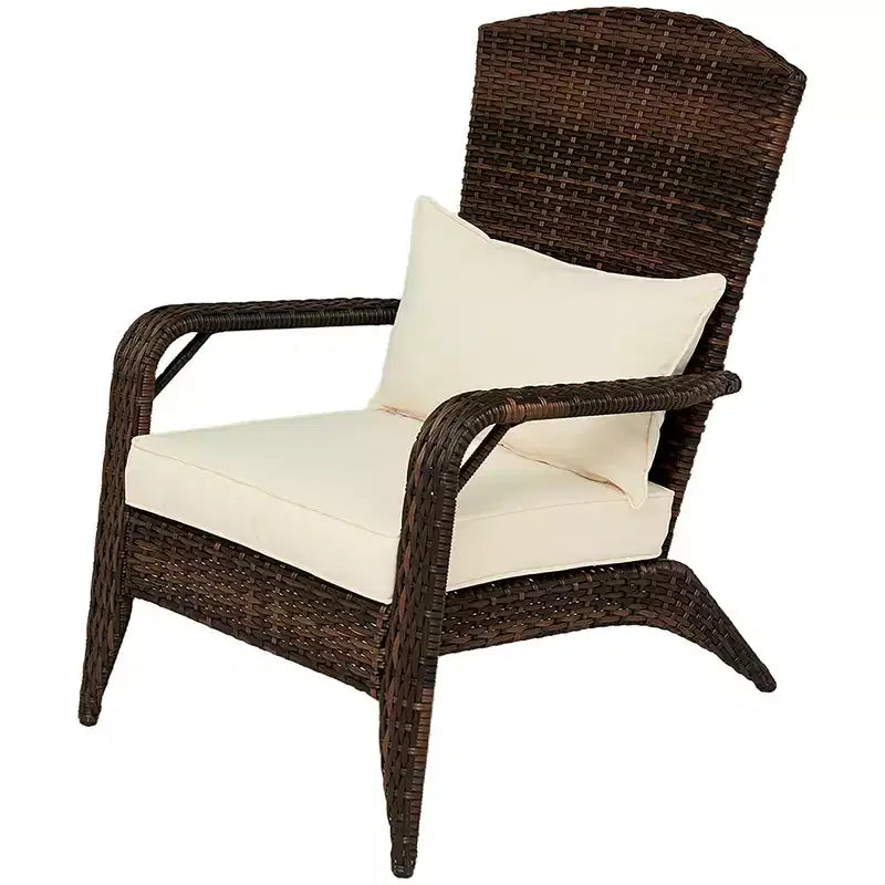 Outsunny Patio Adirondack Chair with All-Weather Rattan Wicker, Soft Cushions, Tall Curved Backrest for Deck or Garden