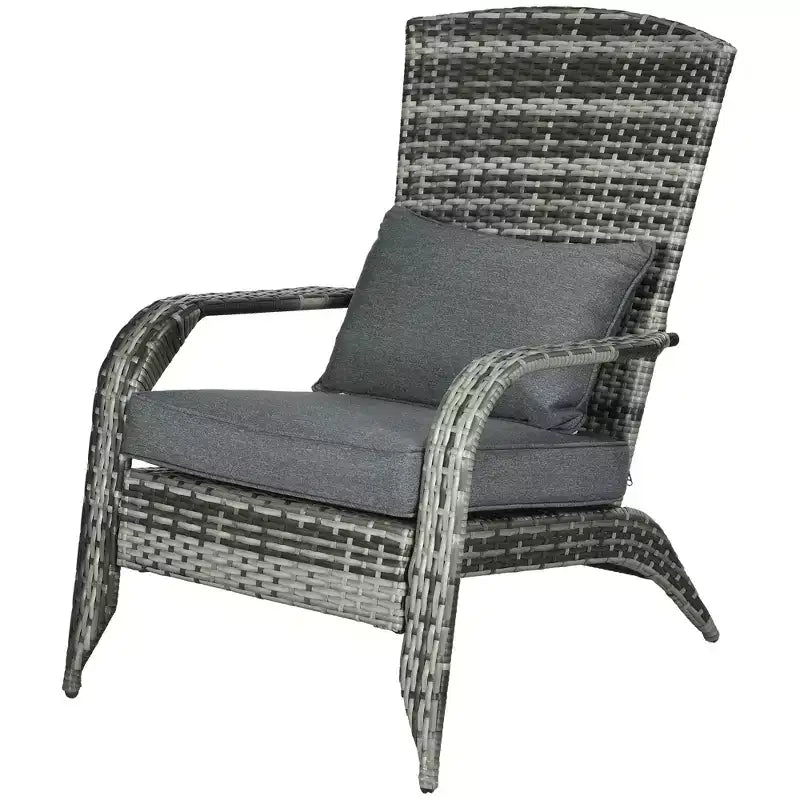 Outsunny Patio Adirondack Chair with All-Weather Rattan Wicker, Soft Cushions, Tall Curved Backrest for Deck or Garden