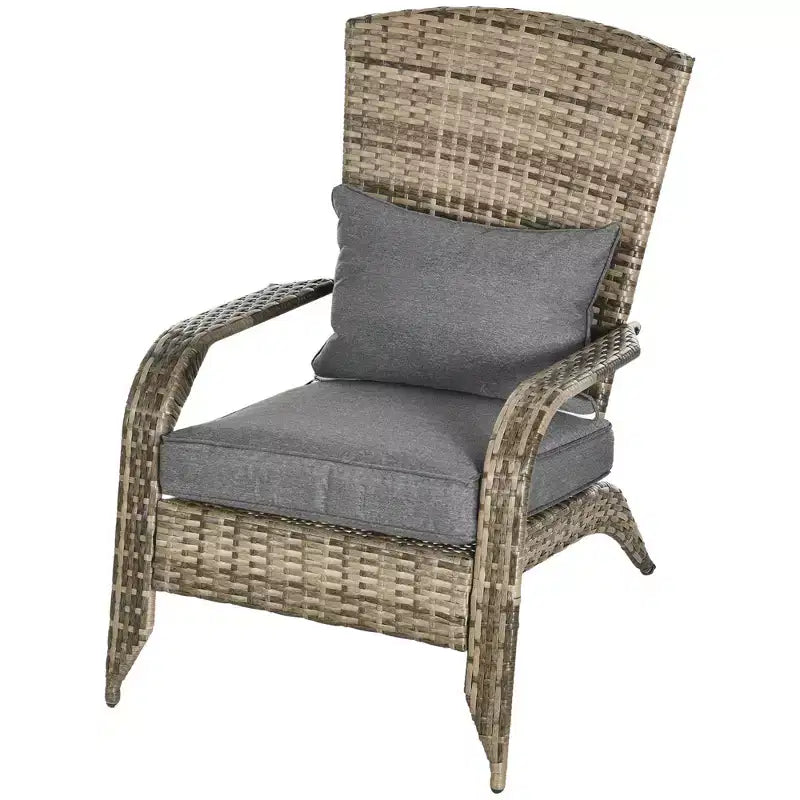 Outsunny Patio Adirondack Chair with All-Weather Rattan Wicker, Soft Cushions, Tall Curved Backrest for Deck or Garden