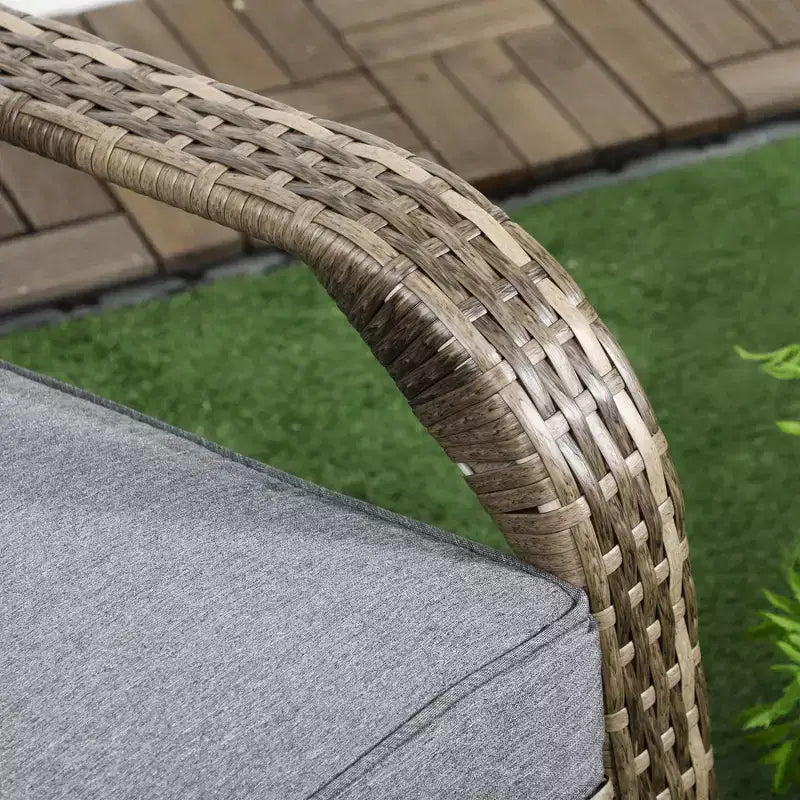 Outsunny Patio Adirondack Chair with All-Weather Rattan Wicker, Soft Cushions, Tall Curved Backrest for Deck or Garden