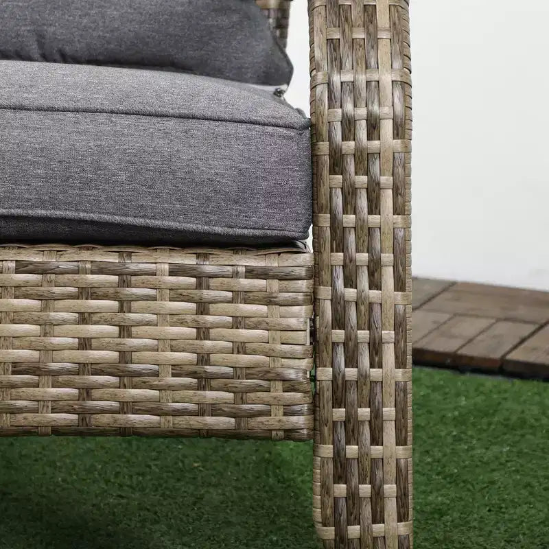 Outsunny Patio Adirondack Chair with All-Weather Rattan Wicker, Soft Cushions, Tall Curved Backrest for Deck or Garden