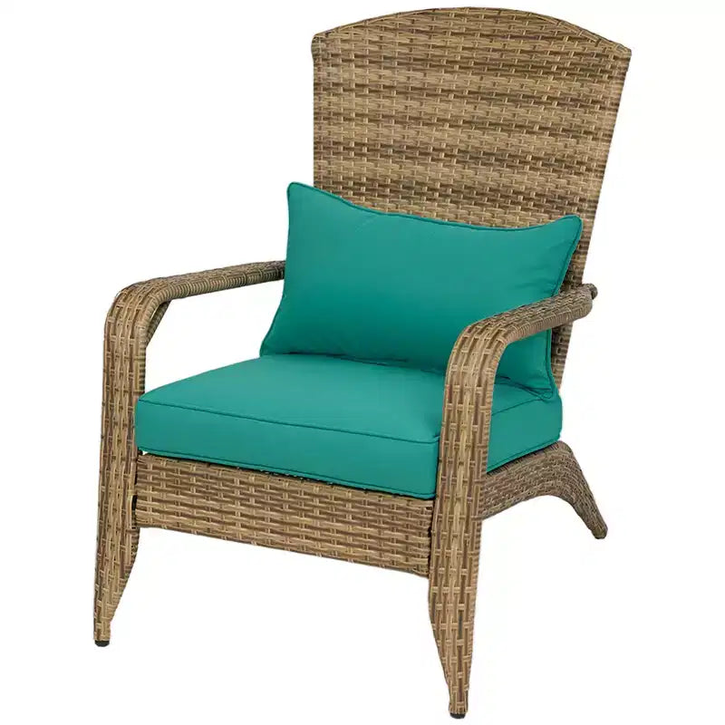 Outsunny Patio Adirondack Chair with All-Weather Rattan Wicker, Soft Cushions, Tall Curved Backrest for Deck or Garden