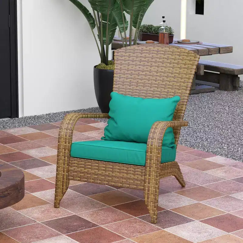 Outsunny Patio Adirondack Chair with All-Weather Rattan Wicker, Soft Cushions, Tall Curved Backrest for Deck or Garden