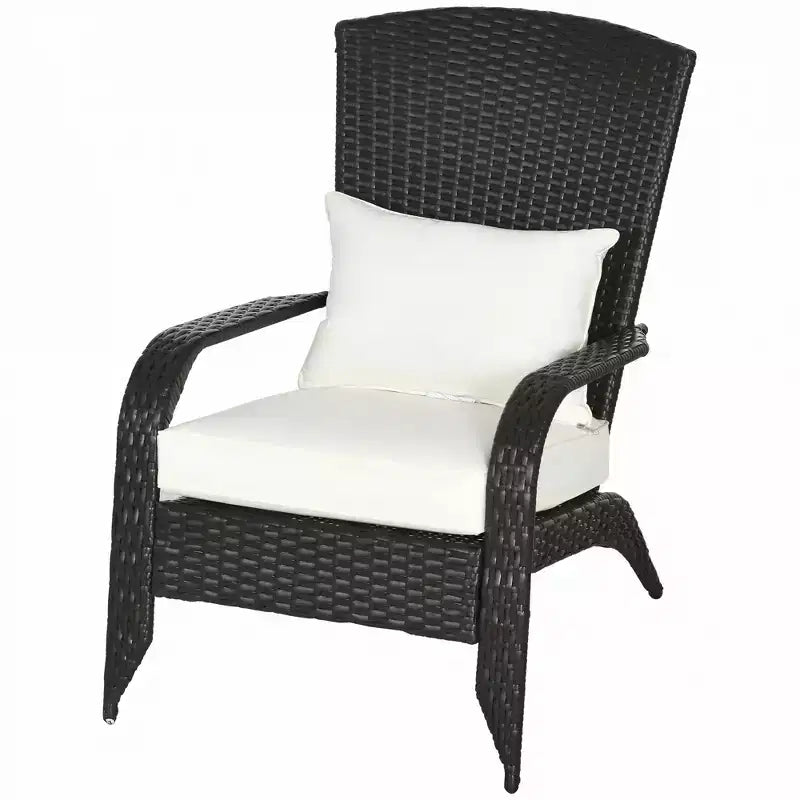 Outsunny Patio Adirondack Chair with All-Weather Rattan Wicker, Soft Cushions, Tall Curved Backrest for Deck or Garden