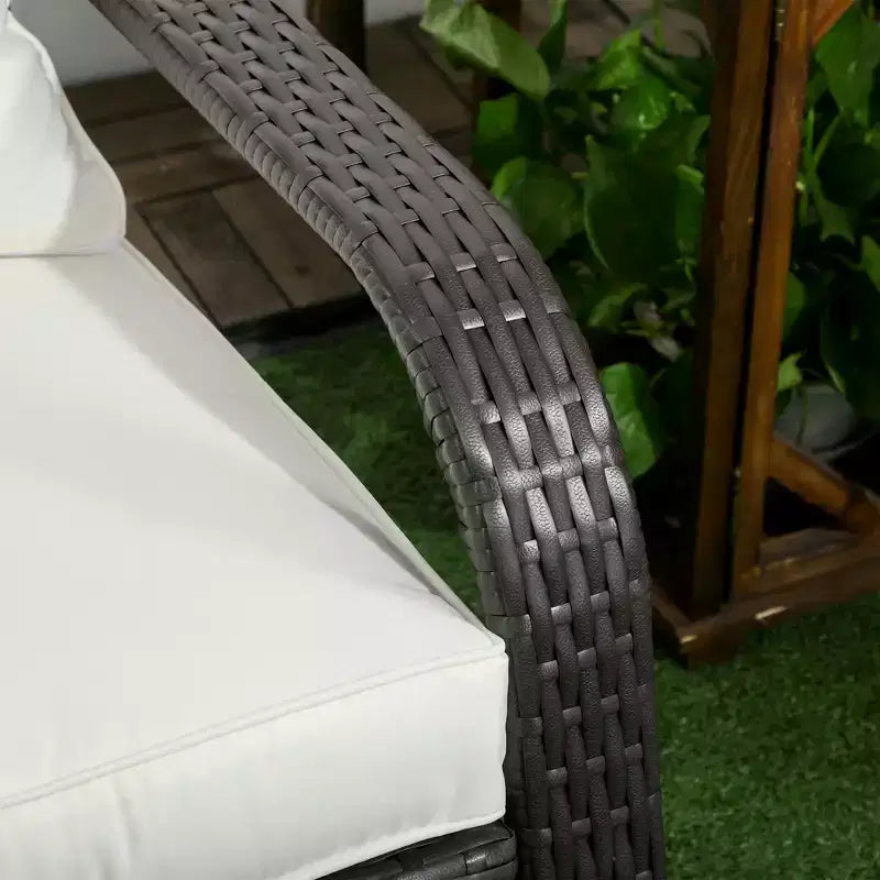 Outsunny Patio Adirondack Chair with All-Weather Rattan Wicker, Soft Cushions, Tall Curved Backrest for Deck or Garden
