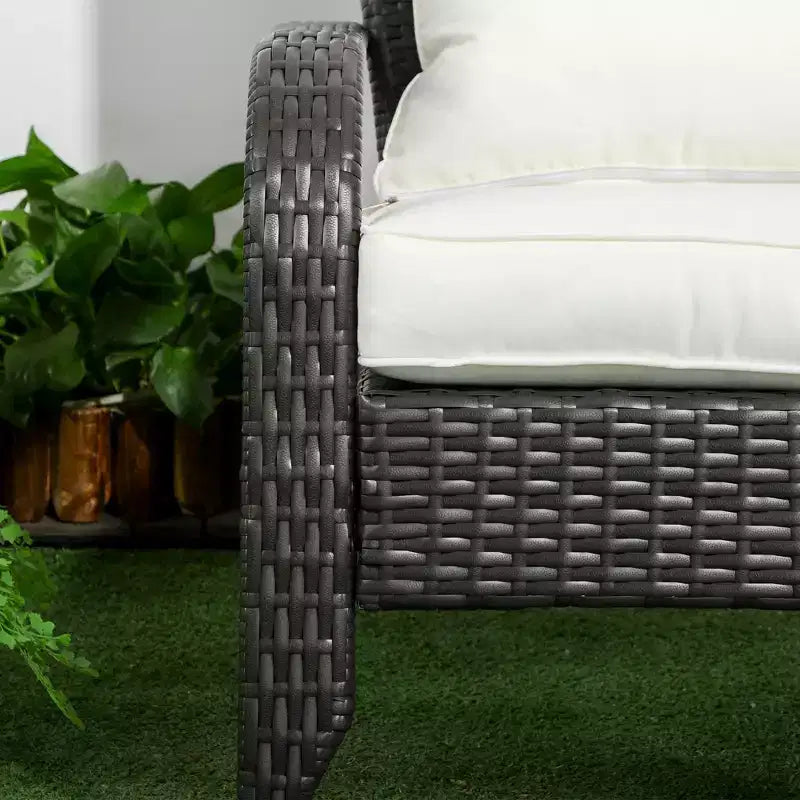 Outsunny Patio Adirondack Chair with All-Weather Rattan Wicker, Soft Cushions, Tall Curved Backrest for Deck or Garden