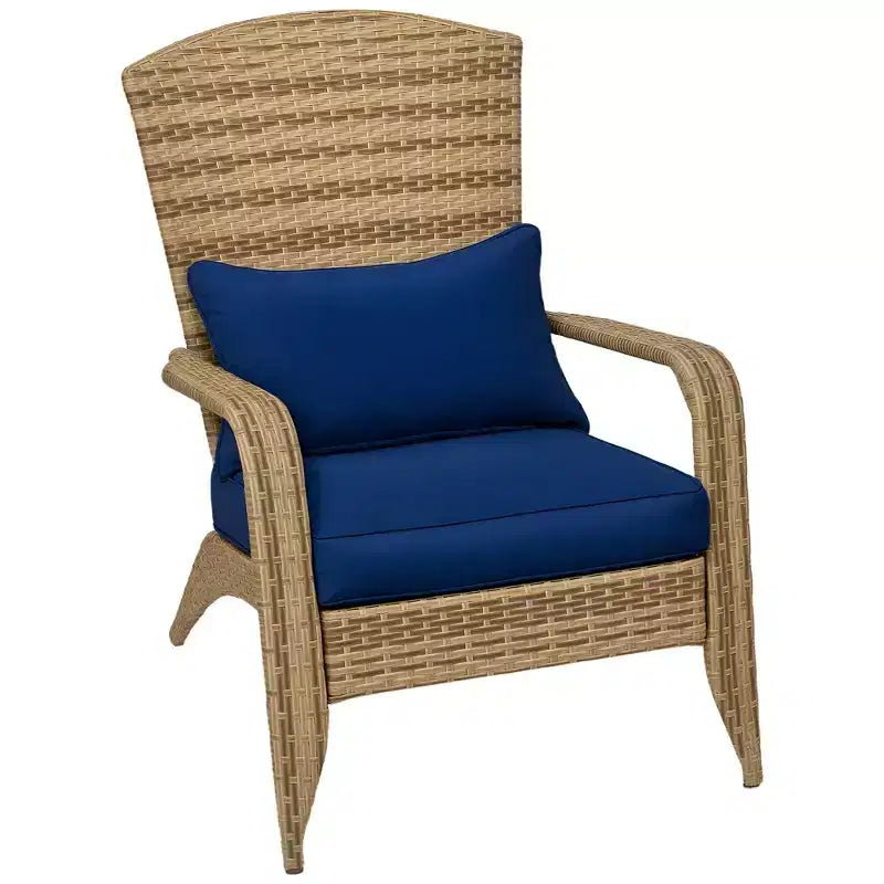Outsunny Patio Adirondack Chair with All-Weather Rattan Wicker, Soft Cushions, Tall Curved Backrest for Deck or Garden