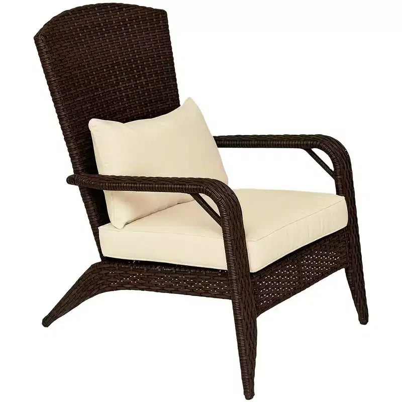 Outsunny Patio Adirondack Chair with All-Weather Rattan Wicker, Soft Cushions, Tall Curved Backrest for Deck or Garden