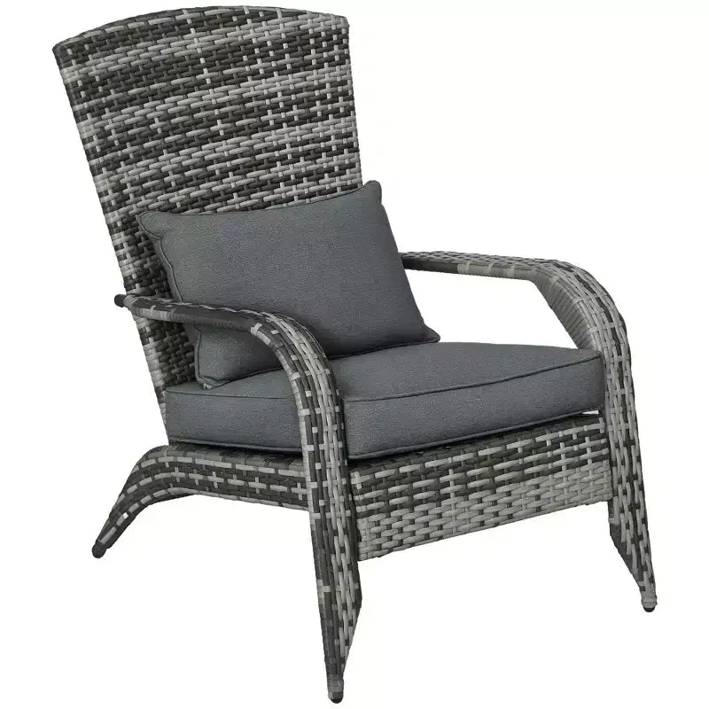 Outsunny Patio Adirondack Chair with All-Weather Rattan Wicker, Soft Cushions, Tall Curved Backrest for Deck or Garden