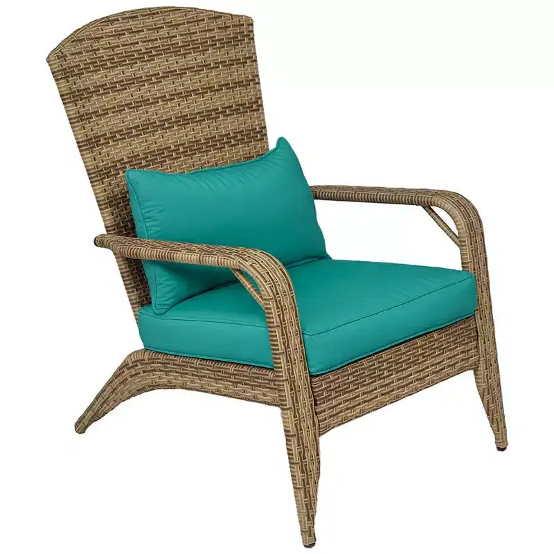 Outsunny Patio Adirondack Chair with All-Weather Rattan Wicker, Soft Cushions, Tall Curved Backrest for Deck or Garden
