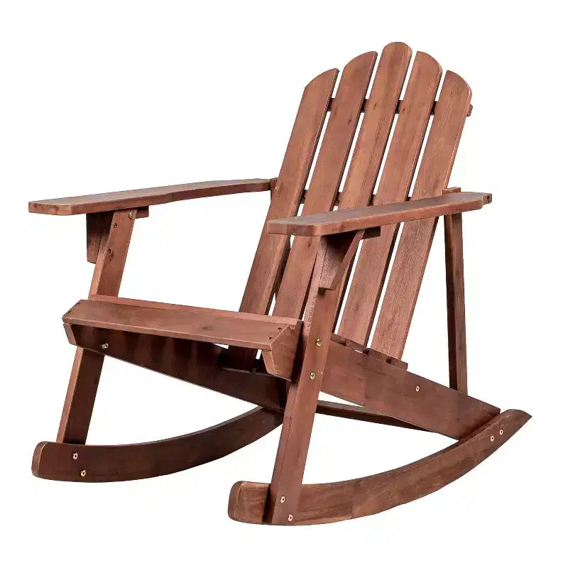 Kiawah Outdoor Patio Classic Acacia Wood Adirondack Rocking Chair -JONATHAN Y