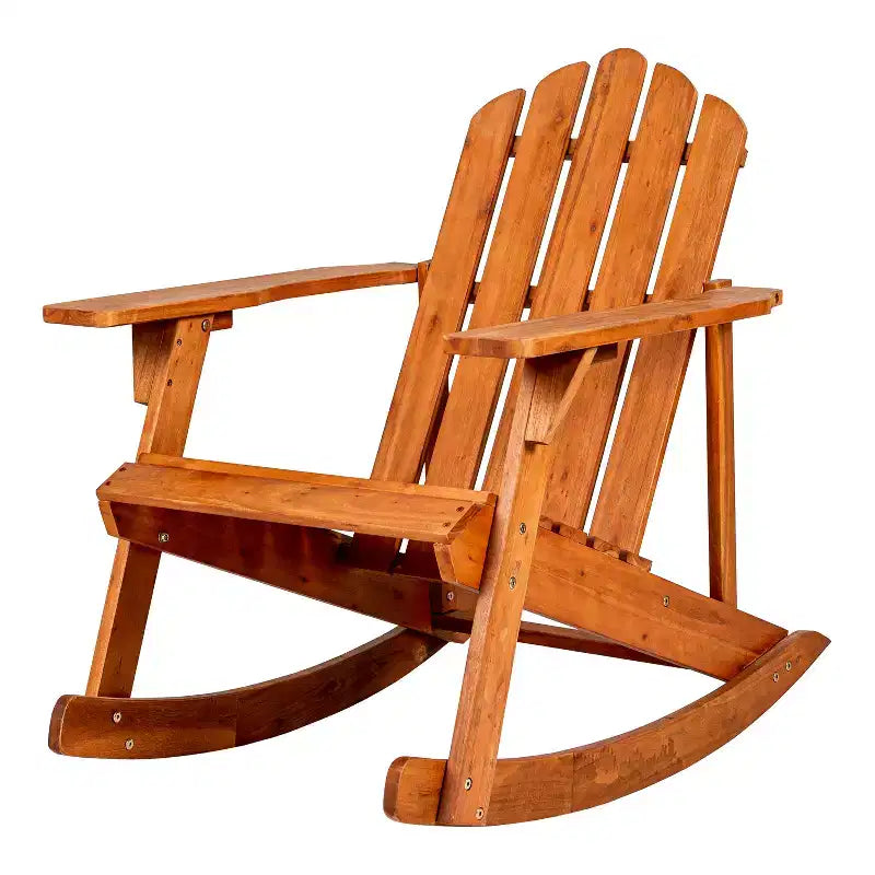 Kiawah Outdoor Patio Classic Acacia Wood Adirondack Rocking Chair -JONATHAN Y