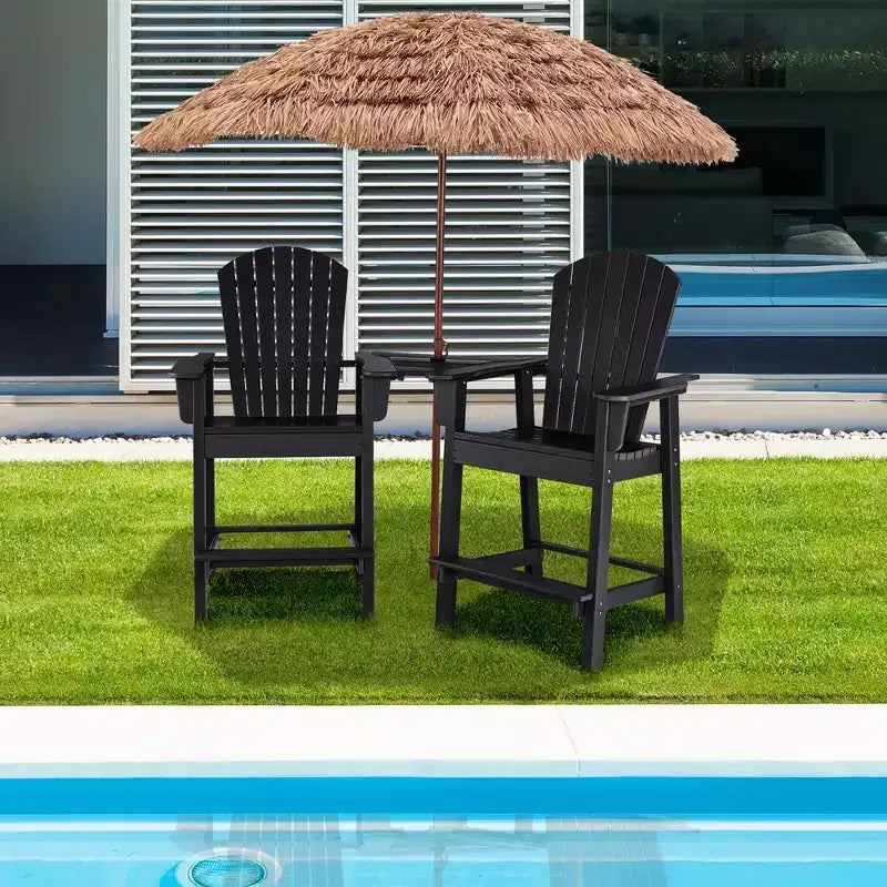 Costway 2pcs HDPE Tall Adirondack Chair Barstools Connecting Tray Patio Footrest