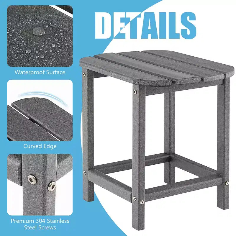 Costway 18'' Patio Adirondack Side Table Weather Resistant HDPE Garden Grey/Black/Navy
