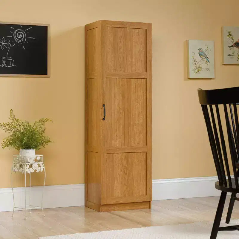 Pantry Storage Cabinet - Highland Oak, Traditional Style, 3 Adjustable Shelves