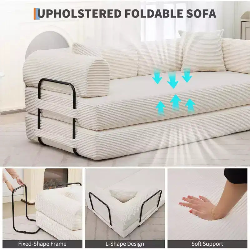 4-in-1 Convertible Sleeper Sofa Bed, 79 Frameless Corduroy Folding Floor Mattress Couch w/ Pillow, No Assembly Loveseat for Small Apartment