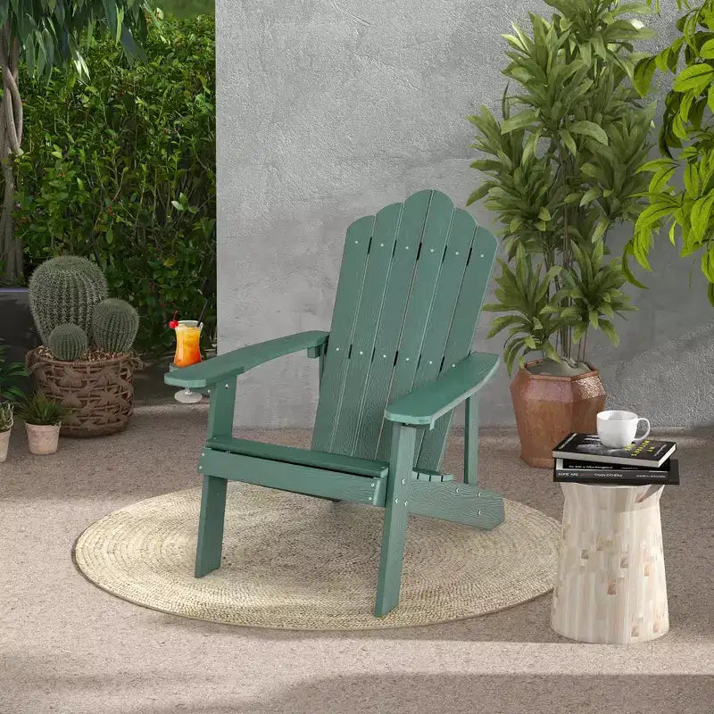 Costway Patio HIPS Adirondack Chair with Cup Holder Weather Resistant Outdoor 380 LBS Black/Teak/Green/Navy/Red/Gray/White/Yellow