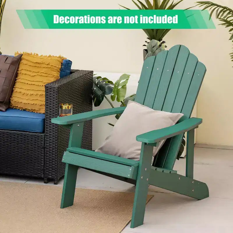 Costway Patio HIPS Adirondack Chair with Cup Holder Weather Resistant Outdoor 380 LBS Black/Teak/Green/Navy/Red/Gray/White/Yellow