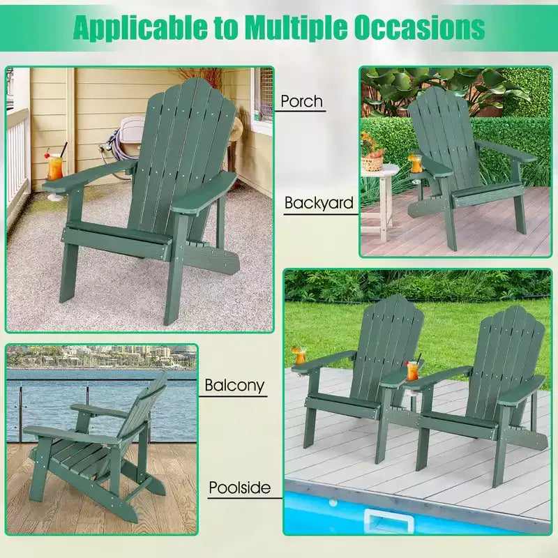 Costway Patio HIPS Adirondack Chair with Cup Holder Weather Resistant Outdoor 380 LBS Black/Teak/Green/Navy/Red/Gray/White/Yellow