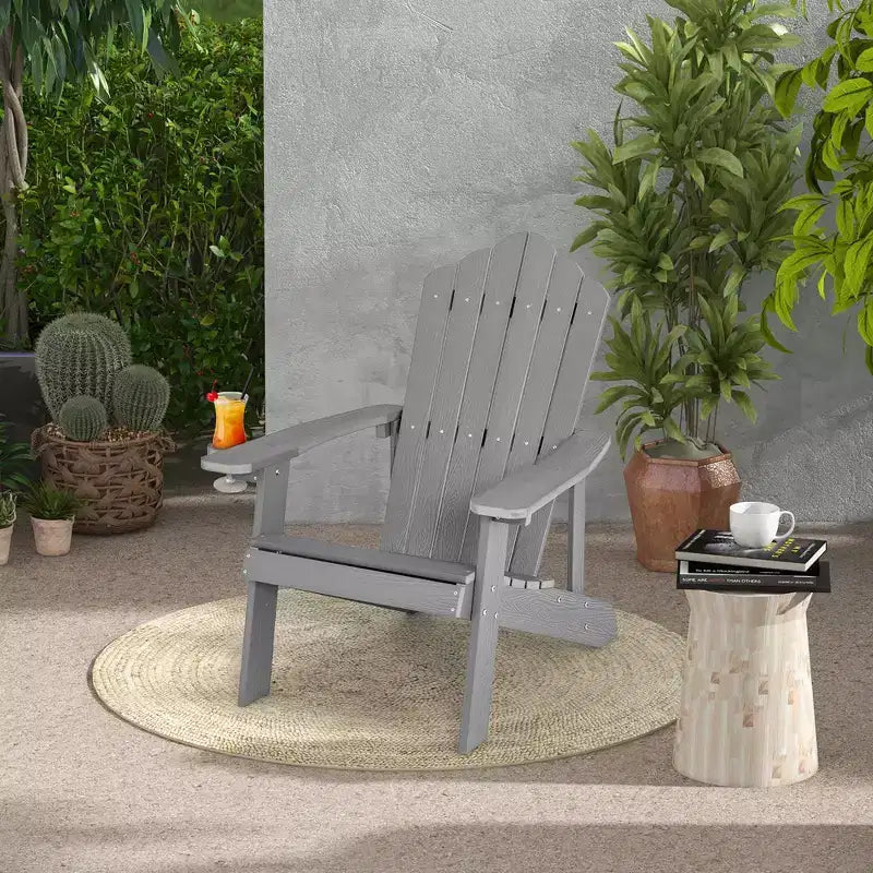 Costway Patio HIPS Adirondack Chair with Cup Holder Weather Resistant Outdoor 380 LBS Black/Teak/Green/Navy/Red/Gray/White/Yellow