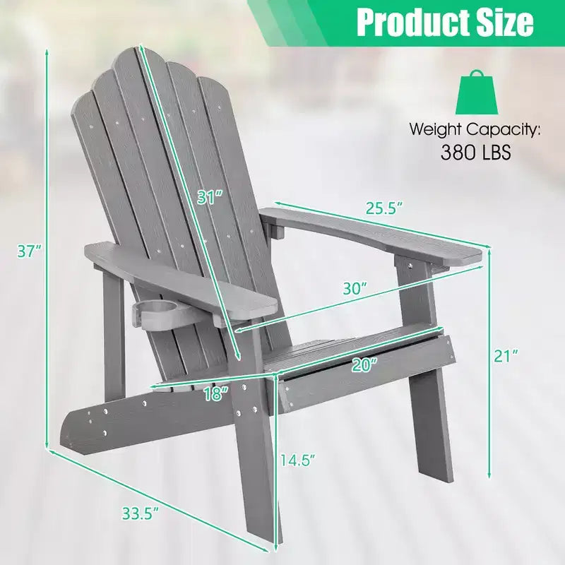 Costway Patio HIPS Adirondack Chair with Cup Holder Weather Resistant Outdoor 380 LBS Black/Teak/Green/Navy/Red/Gray/White/Yellow