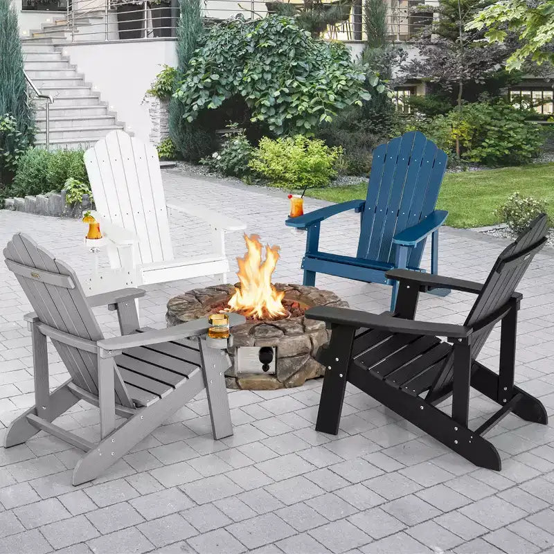 Costway Patio HIPS Adirondack Chair with Cup Holder Weather Resistant Outdoor 380 LBS Black/Teak/Green/Navy/Red/Gray/White/Yellow