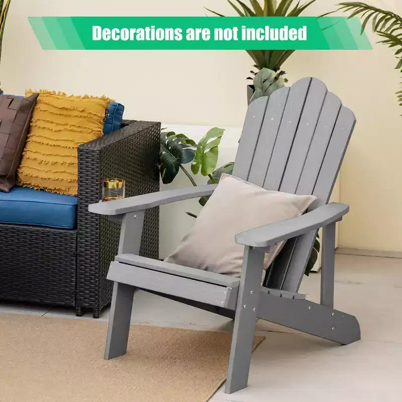 Costway Patio HIPS Adirondack Chair with Cup Holder Weather Resistant Outdoor 380 LBS Black/Teak/Green/Navy/Red/Gray/White/Yellow