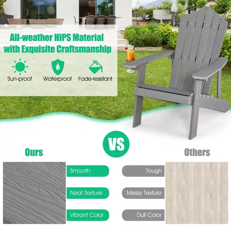Costway Patio HIPS Adirondack Chair with Cup Holder Weather Resistant Outdoor 380 LBS Black/Teak/Green/Navy/Red/Gray/White/Yellow