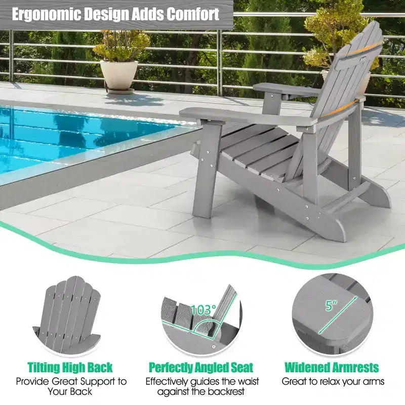 Costway Patio HIPS Adirondack Chair with Cup Holder Weather Resistant Outdoor 380 LBS Black/Teak/Green/Navy/Red/Gray/White/Yellow