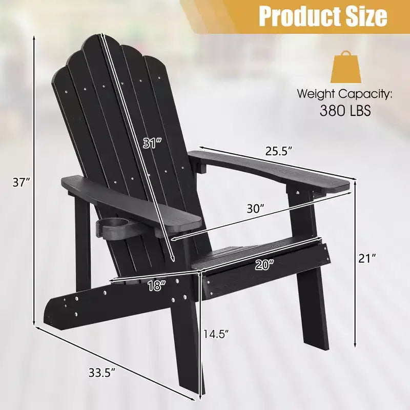 Costway Patio HIPS Adirondack Chair with Cup Holder Weather Resistant Outdoor 380 LBS Black/Teak/Green/Navy/Red/Gray/White/Yellow