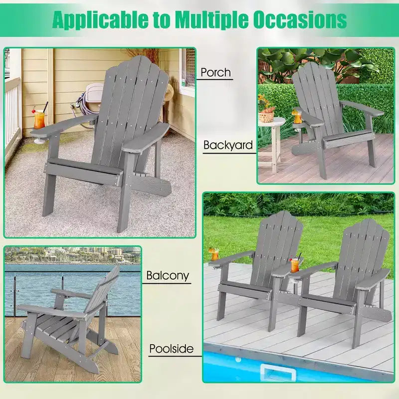 Costway Patio HIPS Adirondack Chair with Cup Holder Weather Resistant Outdoor 380 LBS Black/Teak/Green/Navy/Red/Gray/White/Yellow