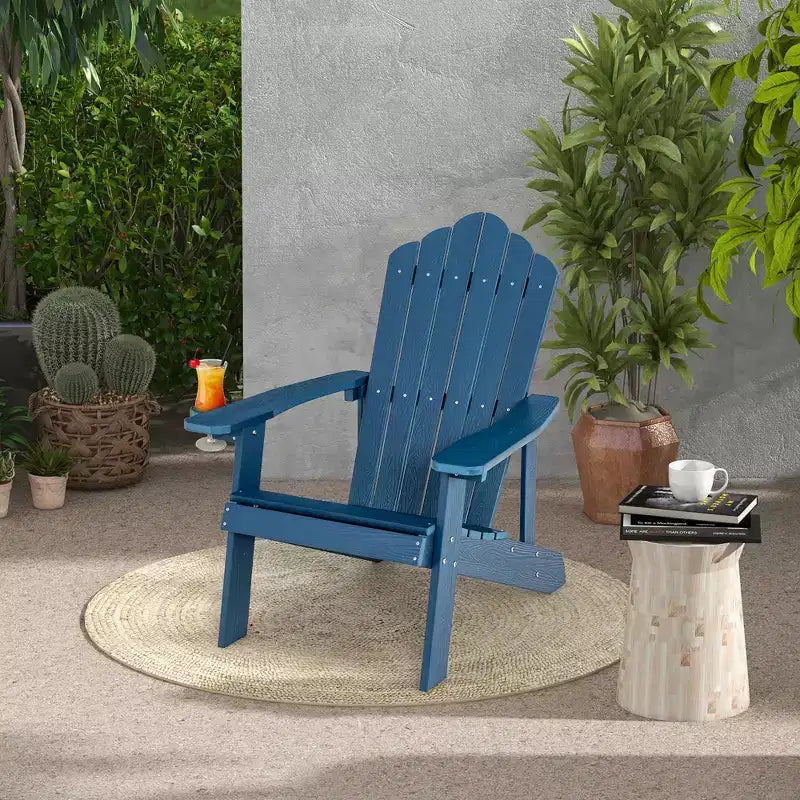 Costway Patio HIPS Adirondack Chair with Cup Holder Weather Resistant Outdoor 380 LBS Black/Teak/Green/Navy/Red/Gray/White/Yellow
