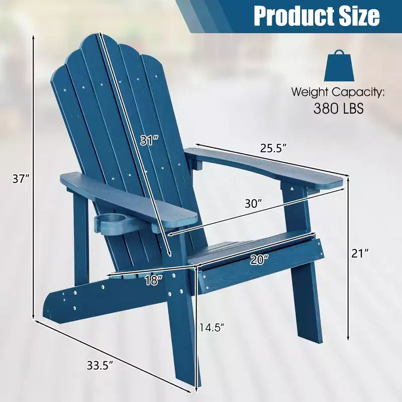 Costway Patio HIPS Adirondack Chair with Cup Holder Weather Resistant Outdoor 380 LBS Black/Teak/Green/Navy/Red/Gray/White/Yellow