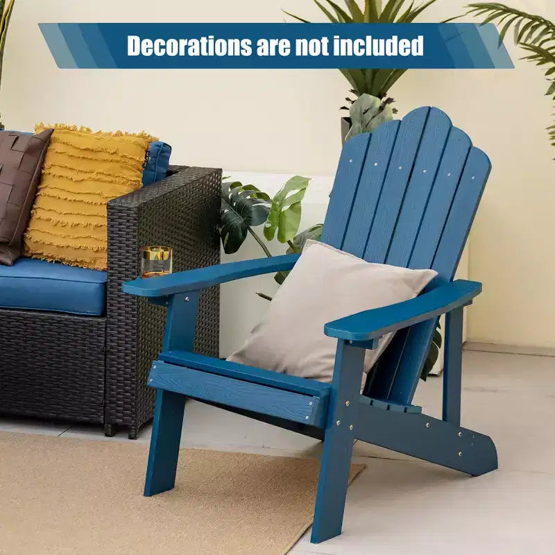 Costway Patio HIPS Adirondack Chair with Cup Holder Weather Resistant Outdoor 380 LBS Black/Teak/Green/Navy/Red/Gray/White/Yellow