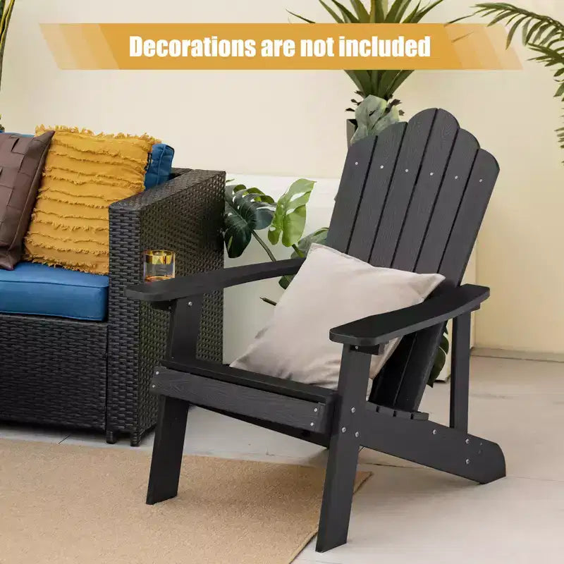 Costway Patio HIPS Adirondack Chair with Cup Holder Weather Resistant Outdoor 380 LBS Black/Teak/Green/Navy/Red/Gray/White/Yellow