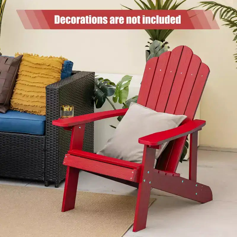 Costway Patio HIPS Adirondack Chair with Cup Holder Weather Resistant Outdoor 380 LBS Black/Teak/Green/Navy/Red/Gray/White/Yellow