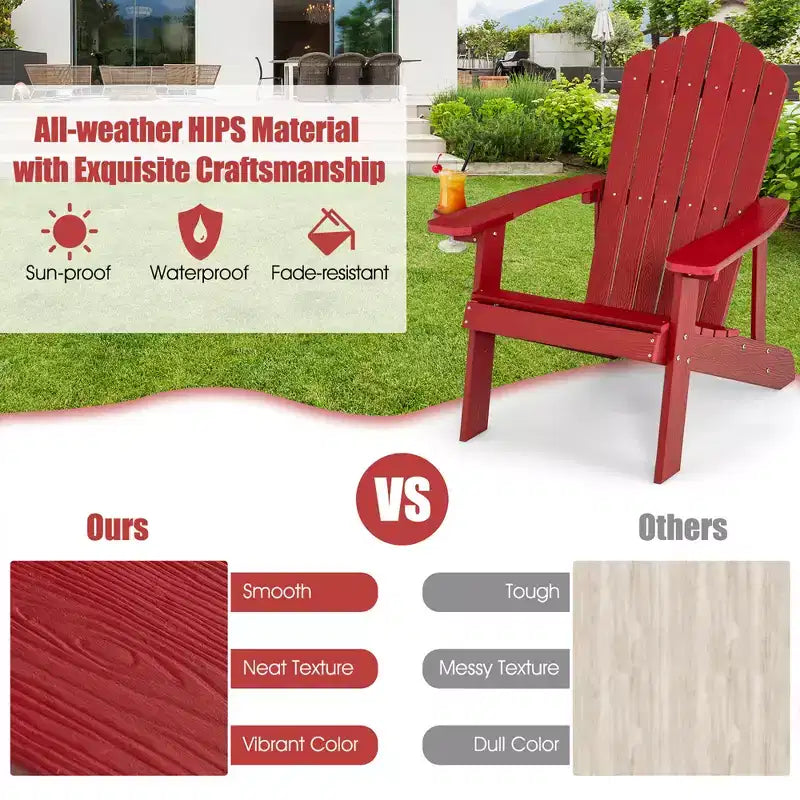 Costway Patio HIPS Adirondack Chair with Cup Holder Weather Resistant Outdoor 380 LBS Black/Teak/Green/Navy/Red/Gray/White/Yellow
