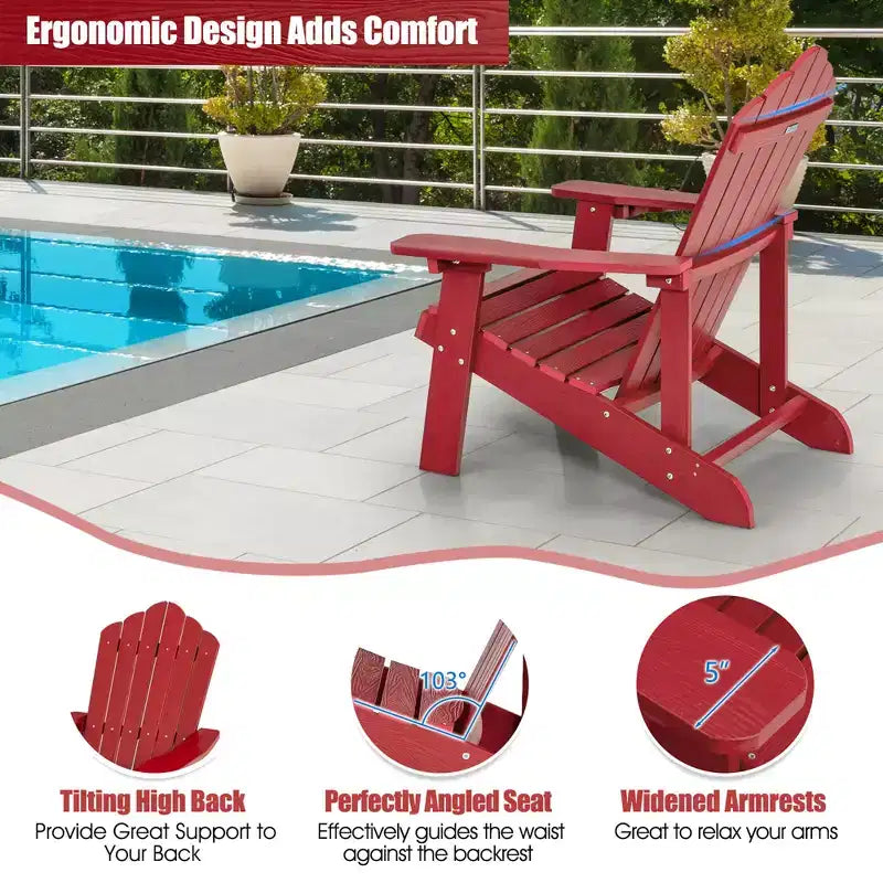 Costway Patio HIPS Adirondack Chair with Cup Holder Weather Resistant Outdoor 380 LBS Black/Teak/Green/Navy/Red/Gray/White/Yellow