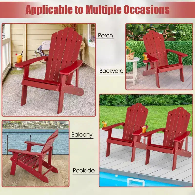 Costway Patio HIPS Adirondack Chair with Cup Holder Weather Resistant Outdoor 380 LBS Black/Teak/Green/Navy/Red/Gray/White/Yellow