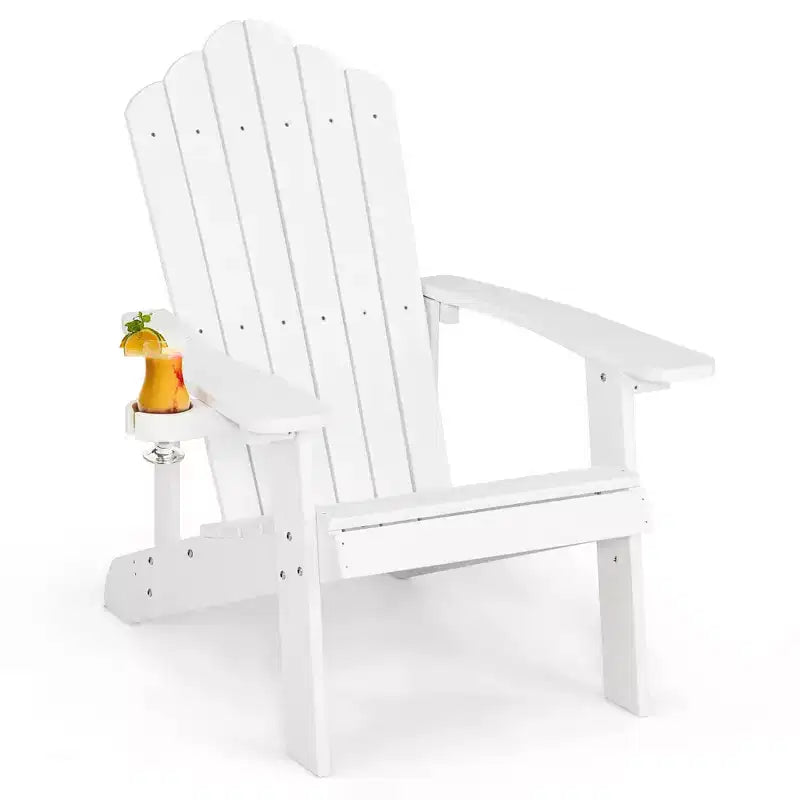 Costway Patio HIPS Adirondack Chair with Cup Holder Weather Resistant Outdoor 380 LBS Black/Teak/Green/Navy/Red/Gray/White/Yellow